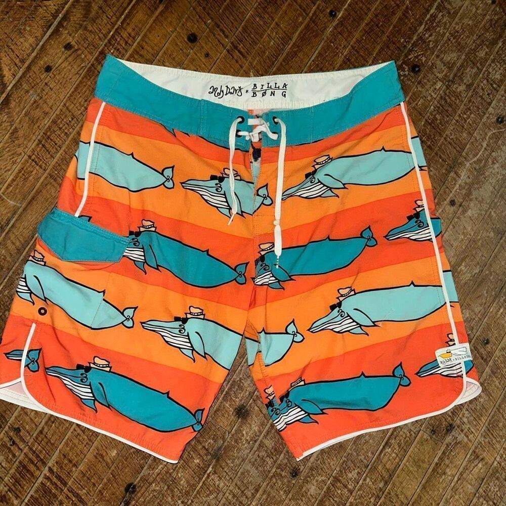 Andy Davis x Billabong colorful whale size 34 swim trunks